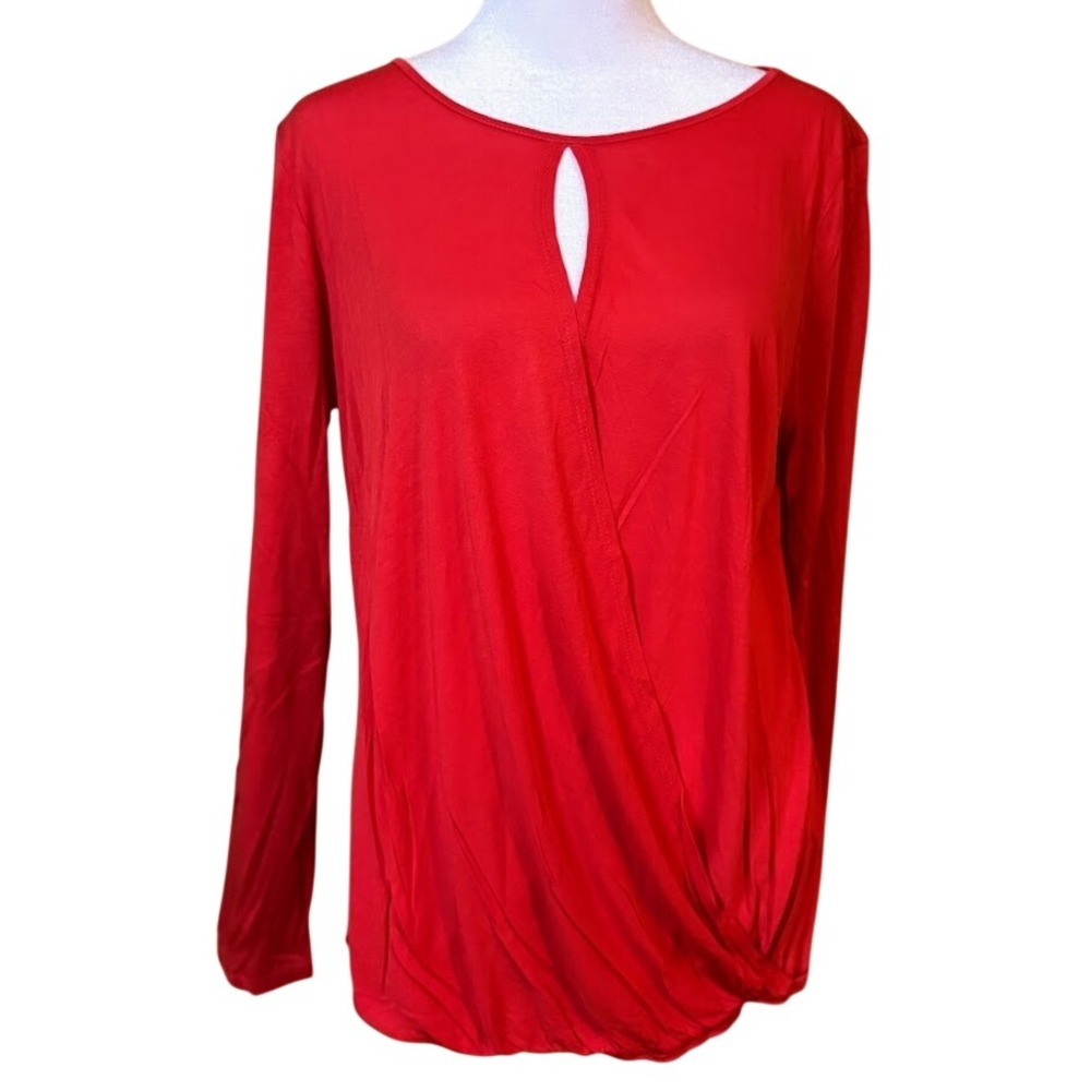 Lanston Draped Wrap Top Womens Size M Red New Long Sleeve Keyhole Cutout‎